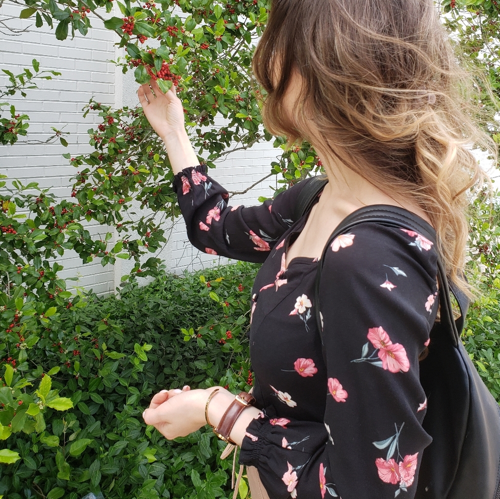 H&M Black Floral Corset Crop Top